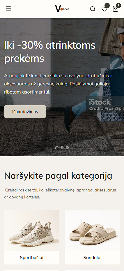 Drabužių ir avalynės Vendis el. parduotuvės šablono vaizdas telefone