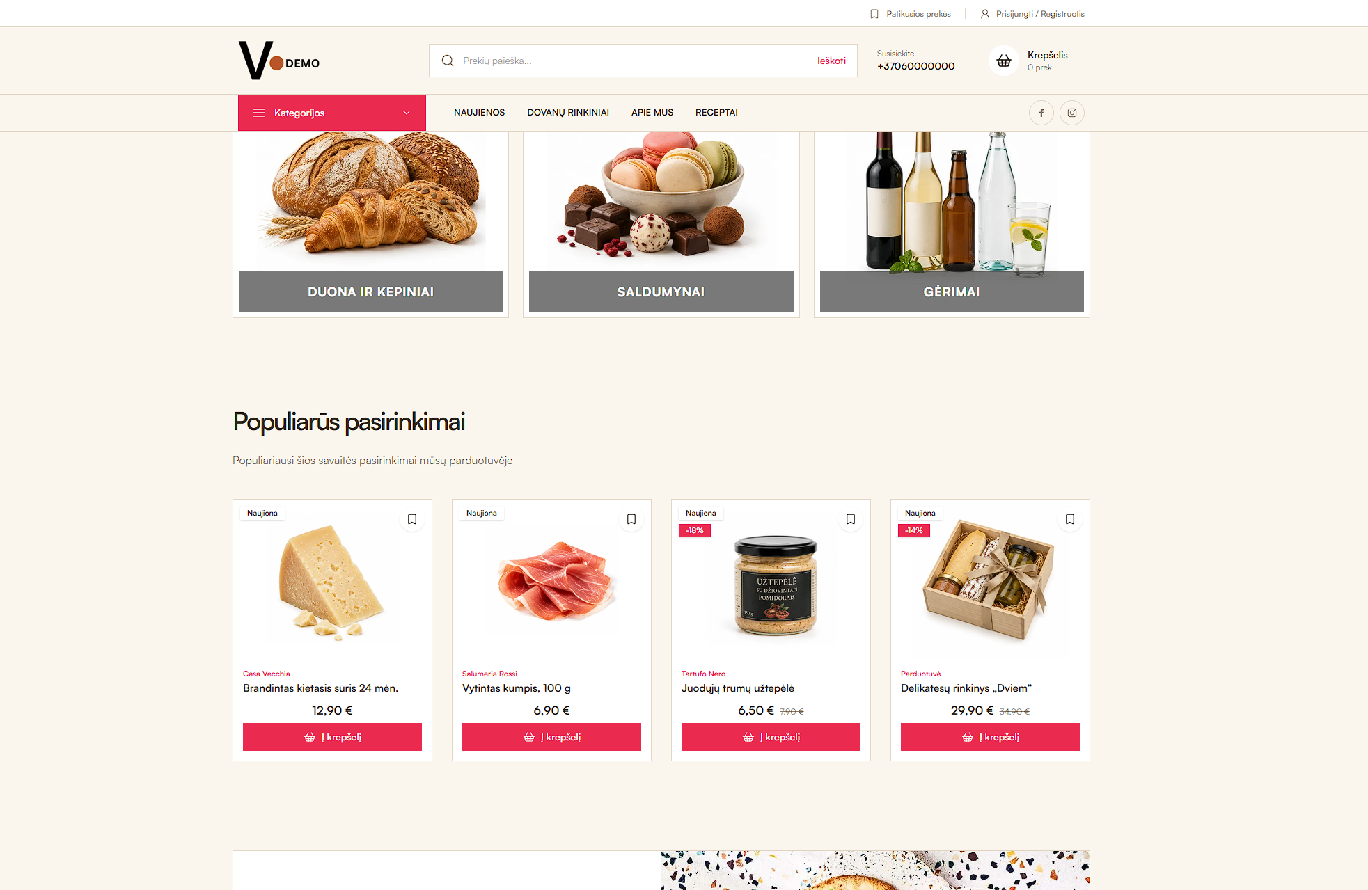 Maisto ir gėrimų Vendis el. parduotuvės šablono vaizdas kompiuteryje